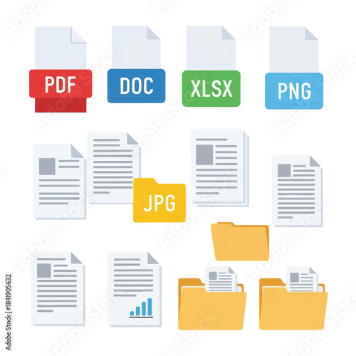 Various digital document file types and folders for organization.