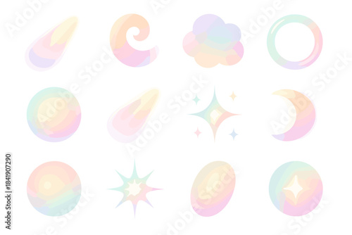 Vivid peach glowing icons icon pastel mist gradient tone sparkle vector soft