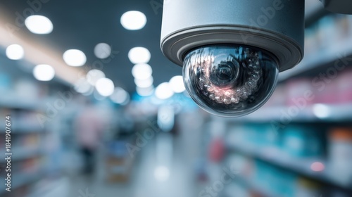 Close-Up of Surveillance Camera in Modern Retail Environment