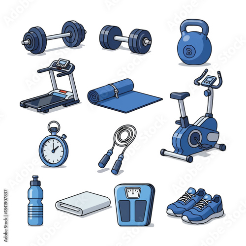 Collection of modern fitness equipment for a healthy lifestyle.