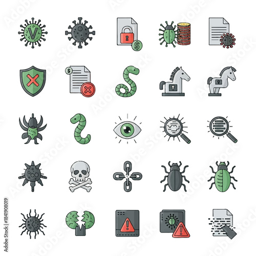 Cybersecurity and Digital Threat Icons Collection.