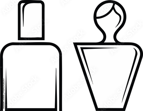 Black and white outline icons representing male and female fragrance bottles or perfume containers for unisex branding or restroom signs