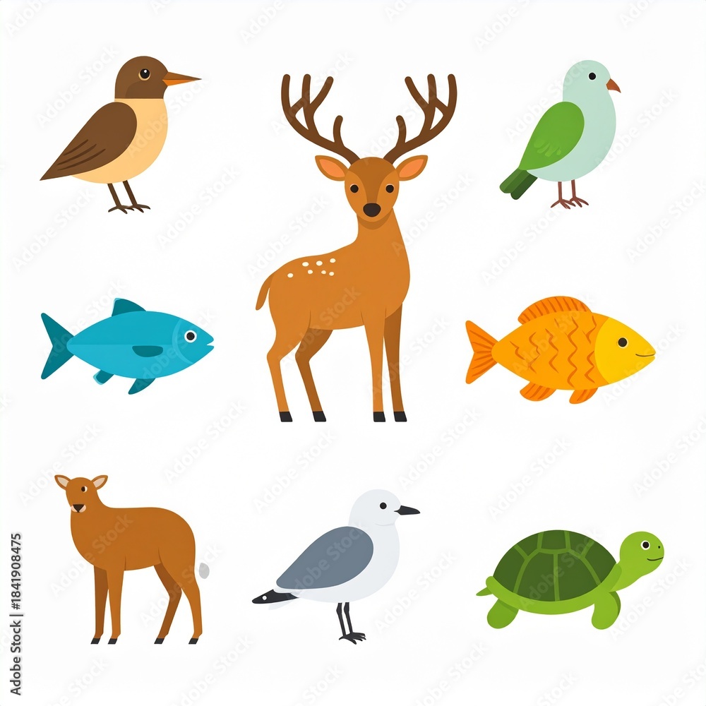 Fototapeta premium Cute Animals Vector Illustration Set