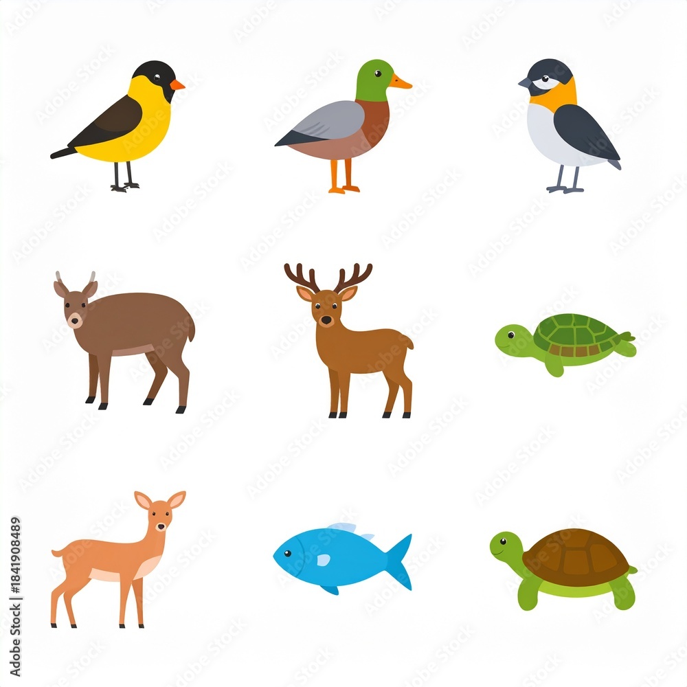 Fototapeta premium Diverse Collection of Stylized Animal Vector Illustrations Set