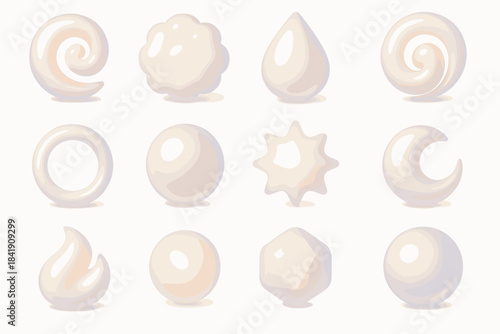 Translucent gentle ivory bright icon white frosted pearl glossy vector icons reflective