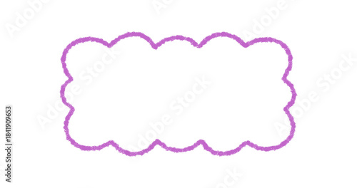 Groovy wavy scallop rectangle border outline with crayon sketch effect in retro style. Violet bubble frame and chalk line graphic for y2k inspired background, playful abstract format and vintage