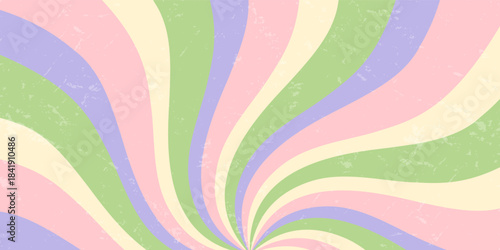 Groovy retro pattern with wavy abstract swirl in pastel colorful tones. Vintage sunshine motif and psychedelic texture create a grungy y2k background. Horizontal orientation perfect for modern art,