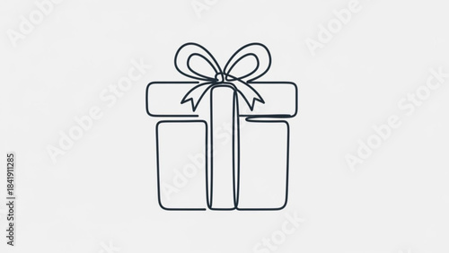 A Simple Gift: An elegant line drawing of a wrapped gift, adorned with a delicate bow, sits against a clean background, symbolizing generosity and celebration.