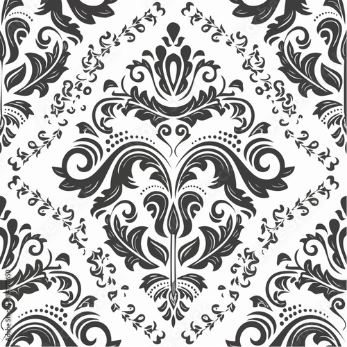 Elegant Damask Pattern Design with Intricate Floral and Ornamental Details