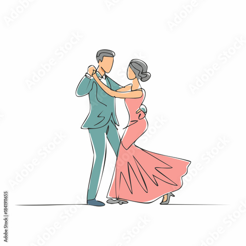Elegant couple gracefully dancing a waltz in a romantic setting illustration