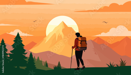 Woman hiking at sunset