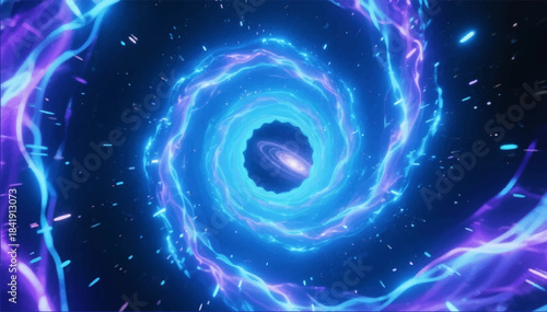 Illustration a spiral of energy with plasma glow and internal particles is a powerful effect for portals and cosmic scenes. Perfect for sci‑fi trailers and covers. Vector graphics. EPS.