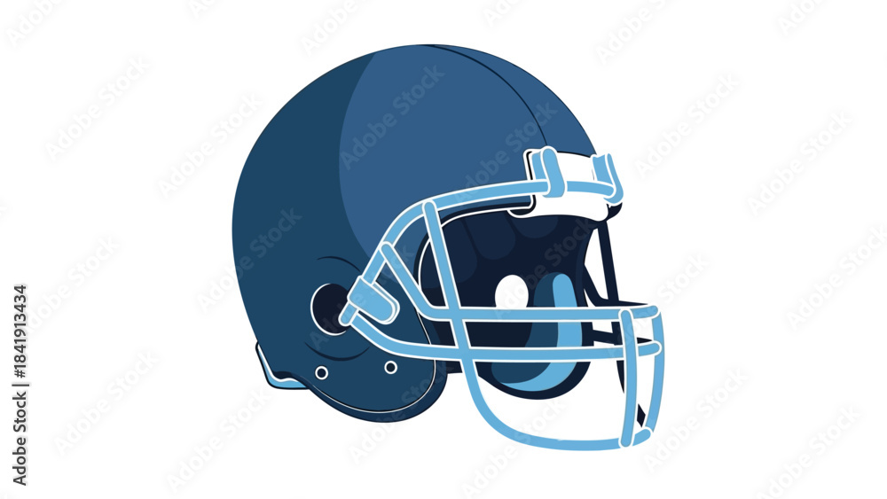 Naklejka premium A blue American football helmet with a light blue facemask is shown against a white background.