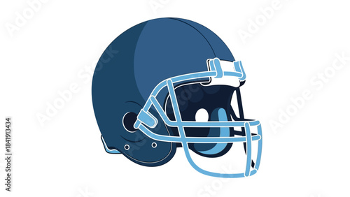 A blue American football helmet with a light blue facemask is shown against a white background.