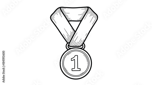 A hand-drawn illustration of a gold medal with a ribbon, featuring the number '1' prominently displayed on the front, symbolizing achievement and victory.