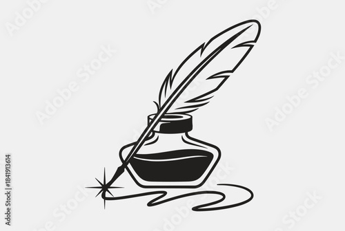 Vintage quill pen and inkwell illustration, symbolizing writing, literature, and historical communication tools.
