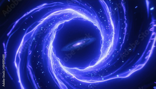 Illustration a spiral of energy with plasma glow and internal particles is a powerful effect for portals and cosmic scenes. Perfect for sci‑fi trailers and covers. Vector graphics. EPS_02.