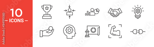 Business management icon set. Business management vector symbol in black filled and outlined style.