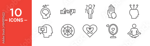 Mindfulness icon set. Mindfulness vector symbol in black filled and outlined style.