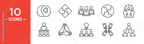 Team work icon set. Team work vector symbol in black filled and outlined style.