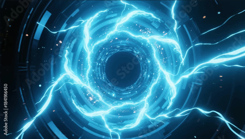 Illustration blue electric lightning crossing the space with bright contact flashes, a feeling of high-tech and danger. Use it for sci‑fi scenes, UI, and electronics ads. Vector graphics. EPS_02.