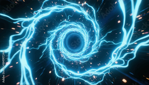 Illustration blue electric lightning crossing the space with bright contact flashes, a feeling of high-tech and danger. Use it for sci‑fi scenes, UI, and electronics ads. Vector graphics. EPS_03.