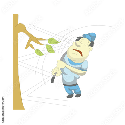 Funny golfer hitting a tree with his club, stuck in the rough, sports fail concept