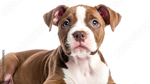Charming Puppy Poses: A Playful Sequence of a Cute Pitbull Puppy on a White Backdrop