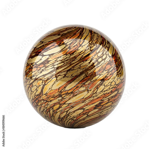 Golden Glass Orb Abstract Textured Sphere with Metallic Swirls, Artistic and Decorative Design