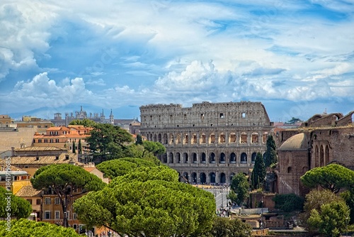 Colosseum Seen From Vittoriano Terrace – Rome, Italy Aerial View