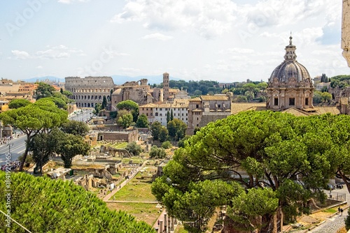 Panoramic Roman Forum With Colosseum in Background – Rome, Italy
