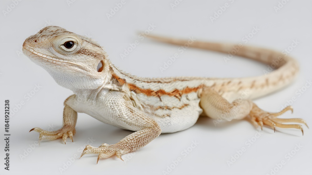 Naklejka premium Beautiful Juvenile Bearded Dragon with Orange Markings on a White Background