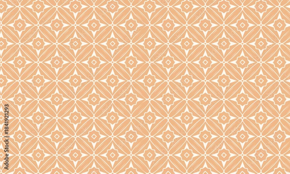 Fototapeta premium Seamless geometric diamond pattern, Abstract peach and orange grid texture with floral shape motif