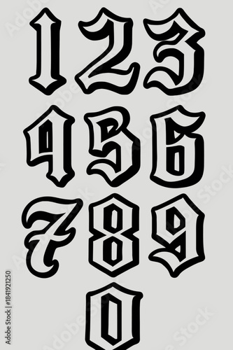 Collection of Numbers in Old English Gothic Style Font