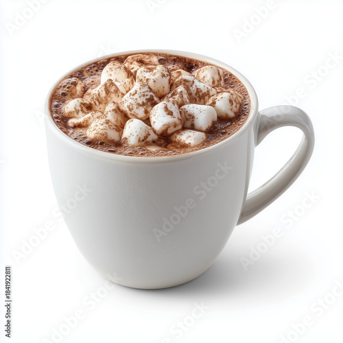 hot chocolate with marshmallows in white ceramic mug
