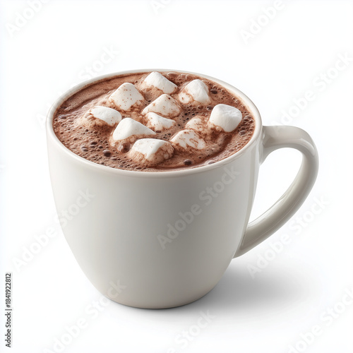 hot chocolate with marshmallows in white ceramic mug

