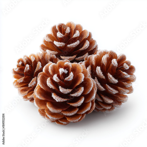 snow dusted pine cones on clean white background
