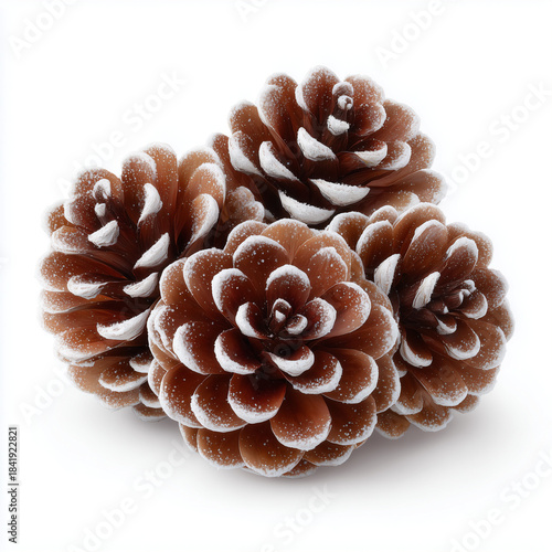 snow dusted pine cones on clean white background
