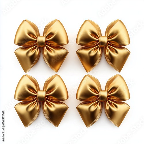 shiny gold gift bows and ribbons on white background
