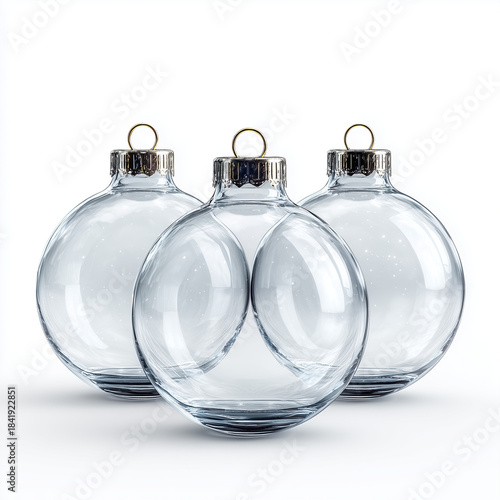 clear glass christmas ornaments set on white background
