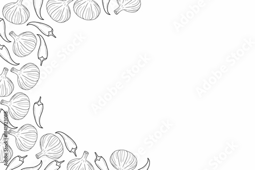 Monochrome Garlic Chili Outline Pattern for Spicy Kitchen Decor