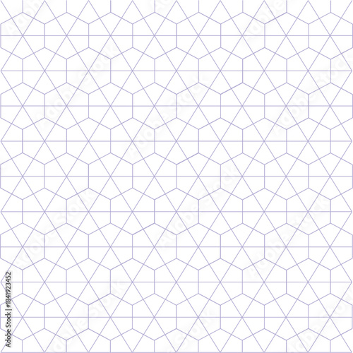 Seamless geometric tiling with interlocking pentagon and triangle shapes . Clean light lattice. Minimalistic modern architectural pattern. Blue lines on a white background. Vector