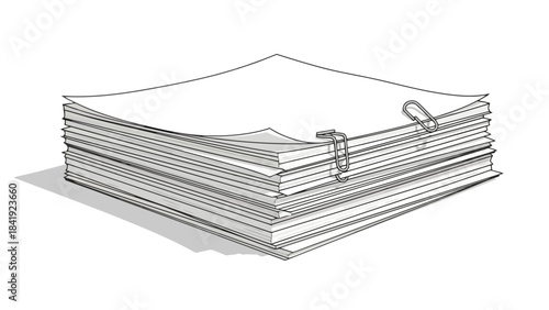 Illustration of a stack of paper with a binder clip, casting a simple shadow