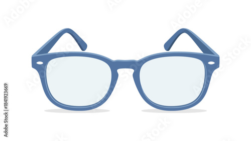 Illustration of a pair of blue-framed eyeglasses with clear lenses, casting a slight shadow