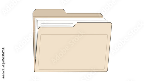 A beige file folder illustration containing papers, set against a stark white backdrop