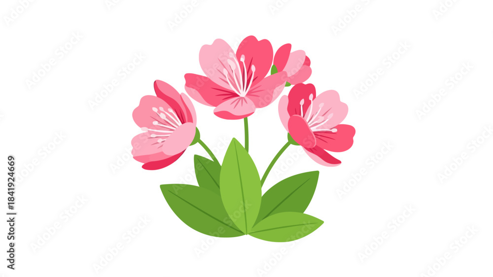 Fototapeta premium A stylized illustration of pink flowers with green leaves on a white background