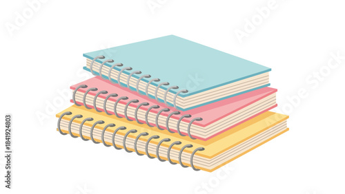 A stack of three colorful spiral-bound notebooks, each with a different pastel shade cover