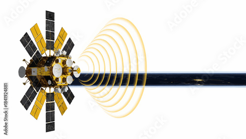 Communication Satellite Transmitting Signal to Earth in Space