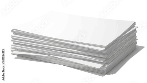 A stack of blank white paper sheets arranged in an orderly pile, with realistic shading