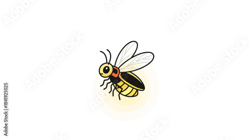 A cartoon-style illustration of a firefly emitting light, set against a plain white background